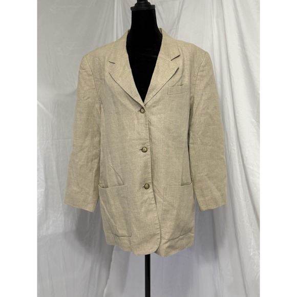 L.L. Bean Jackets & Blazers - L.L. Bean Vtg ‎ blazer/coat Brushed Cotton Tan/Beige work/business 3/4 Sleeves